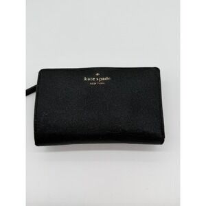 Kate Spade Black Glitter Bifold Wallet Zip Around Coin Pocket Gold Logo